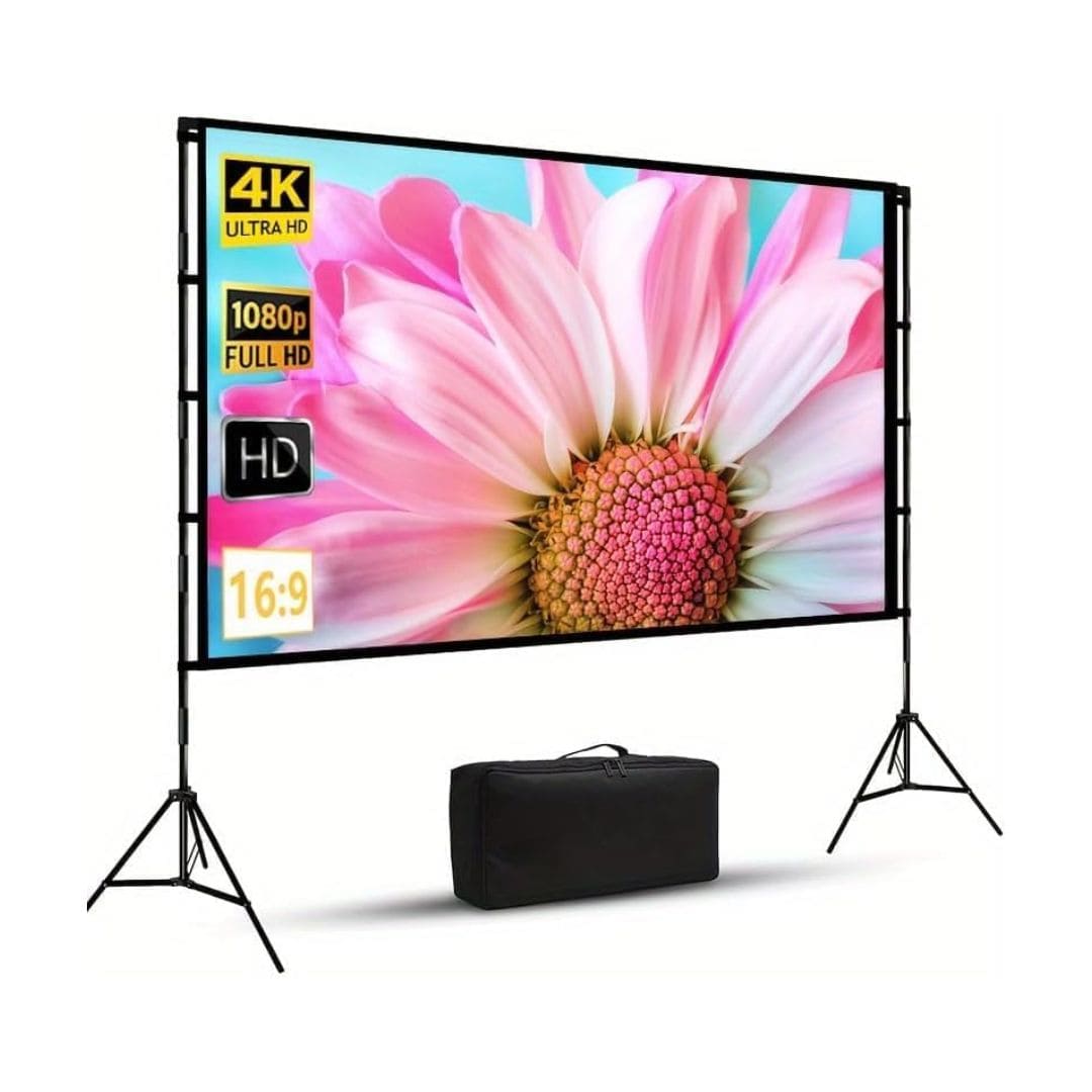 Flashhawk AV169-120inch Projector Screen 16:9 4K HD with Stand for Outdoor and Indoor Wall Hanging 2-in-1 with Carry Bag &amp; Ground Nails