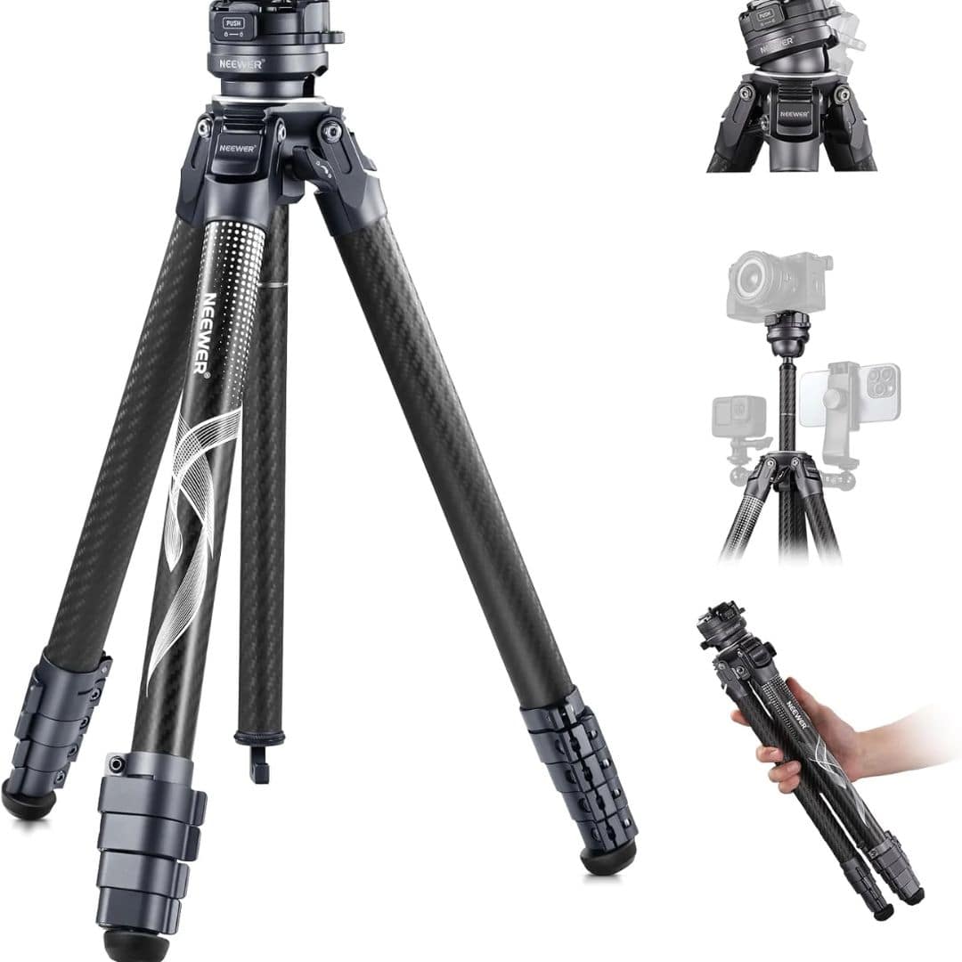 Neewer LiteTrip LT32 62" Travel Tripod Carbon Fiber with ±15° Leveling 360° Panorama Head