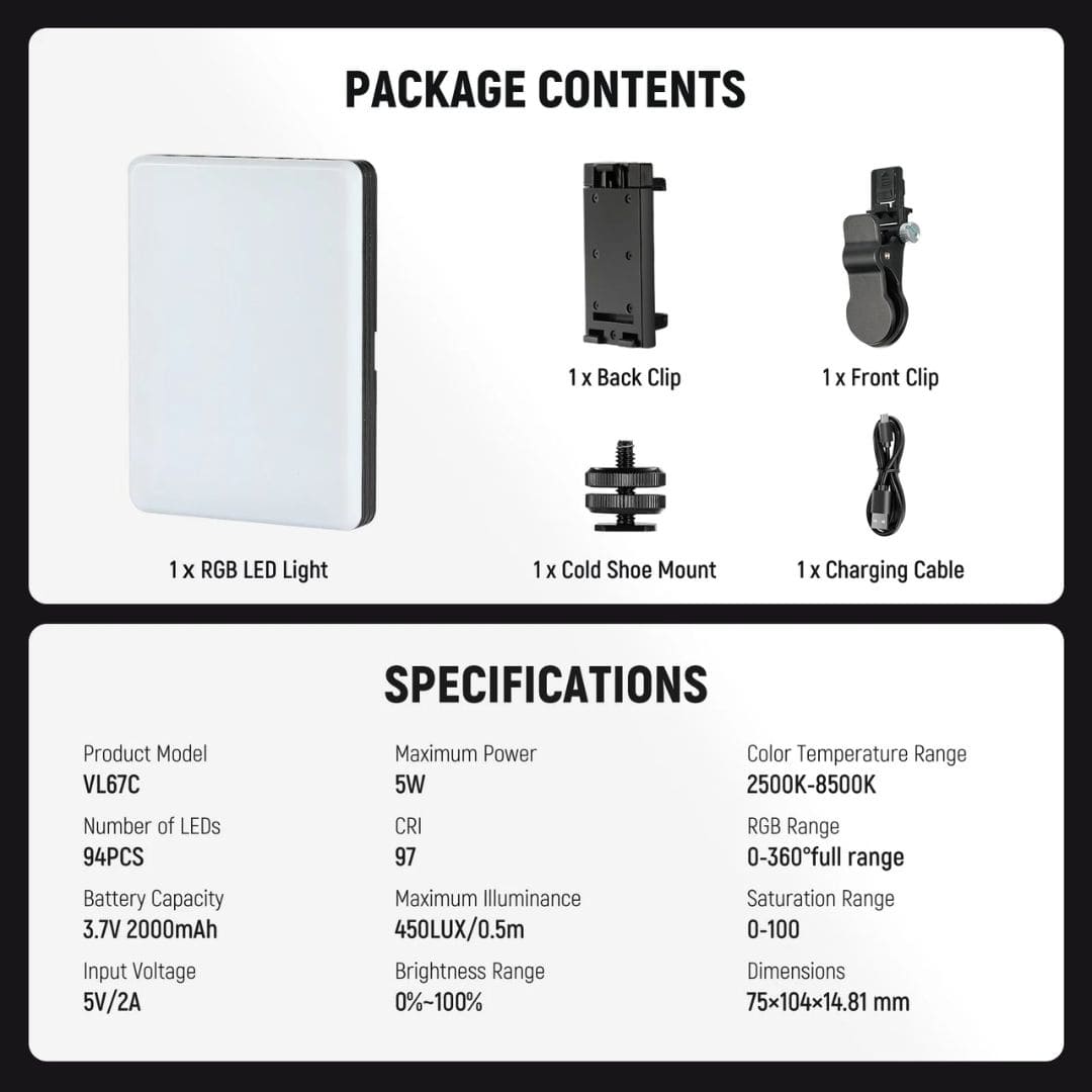 Neewer VL67C Phone Selfie Light with App Control