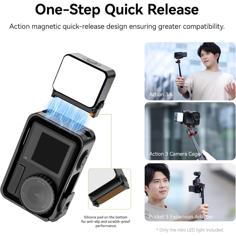 ULANZI LM18 Vlogging Light Mini LED Camera Video Light for DJI Osmo Action 3/4 Camera Cage Accessories and Ulanzi PK-06 Pocket 3 Expansion Adapter