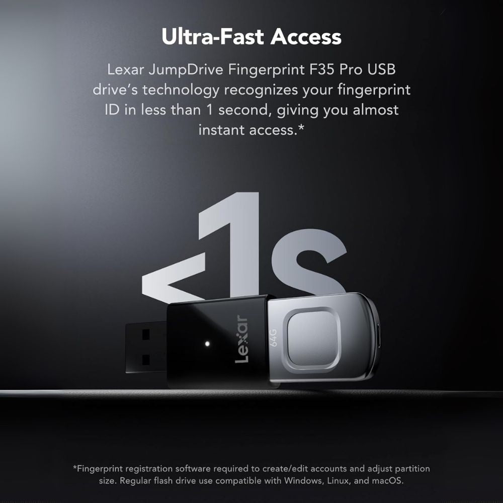 Lexar JumpDrive Fingerprint F35 PRO 64GB USB 3.2 Gen 1 Flash Drive