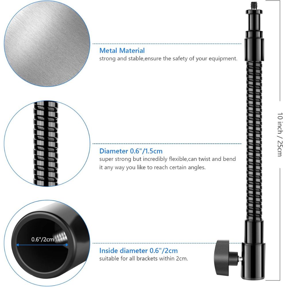 Neewer 10"/25cm Metal Flexible Tube Arm