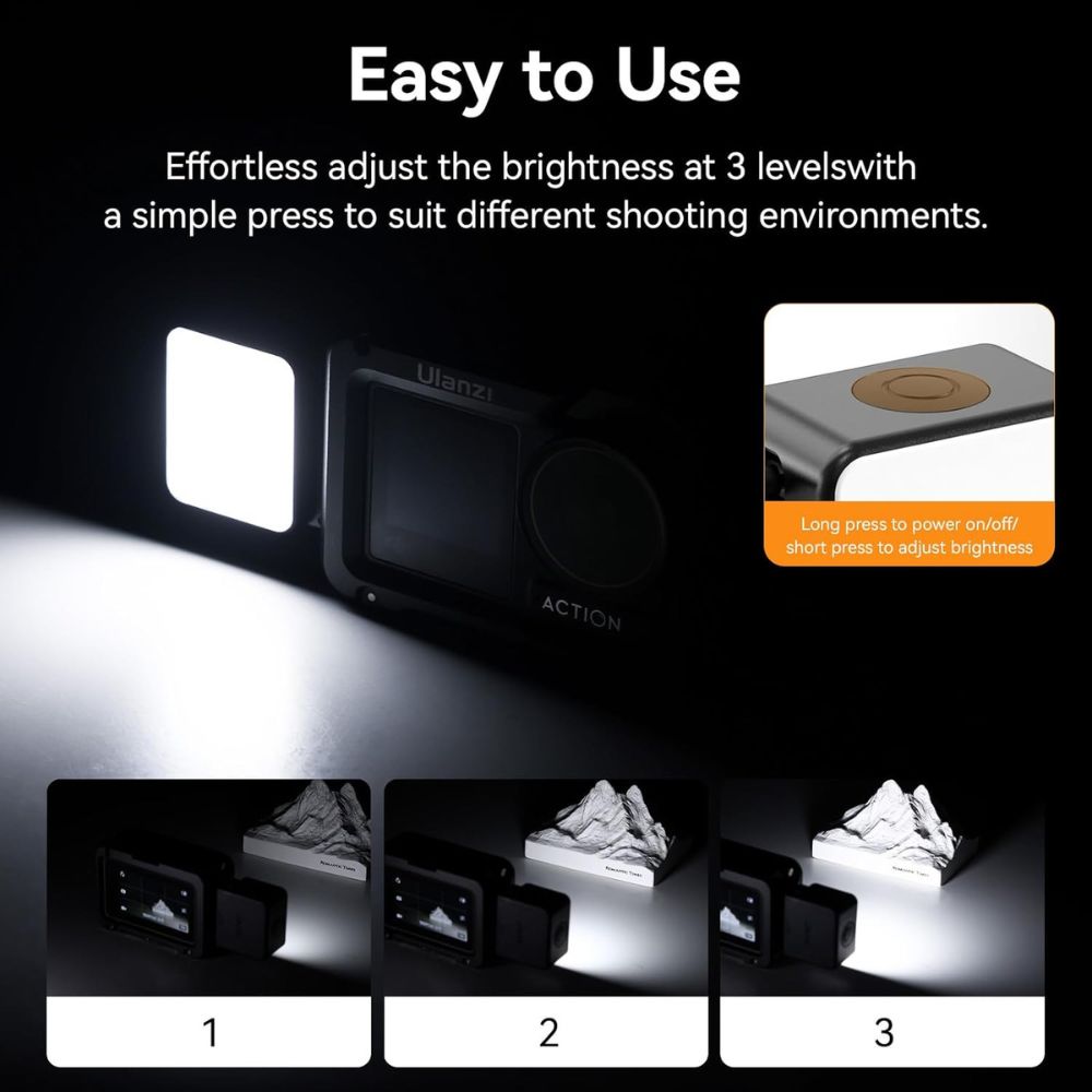 ULANZI LM18 Vlogging Light Mini LED Camera Video Light for DJI Osmo Action 3/4 Camera Cage Accessories and Ulanzi PK-06 Pocket 3 Expansion Adapter