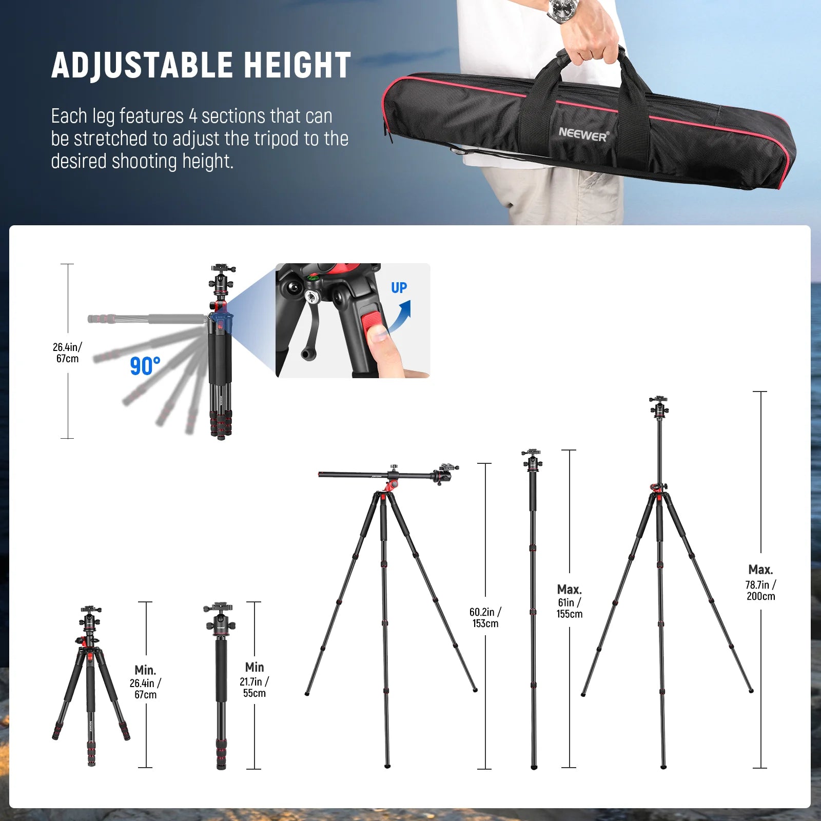 NEEWER 79'' Aluminum Alloy Camera Monopod Tripod N284L+G0