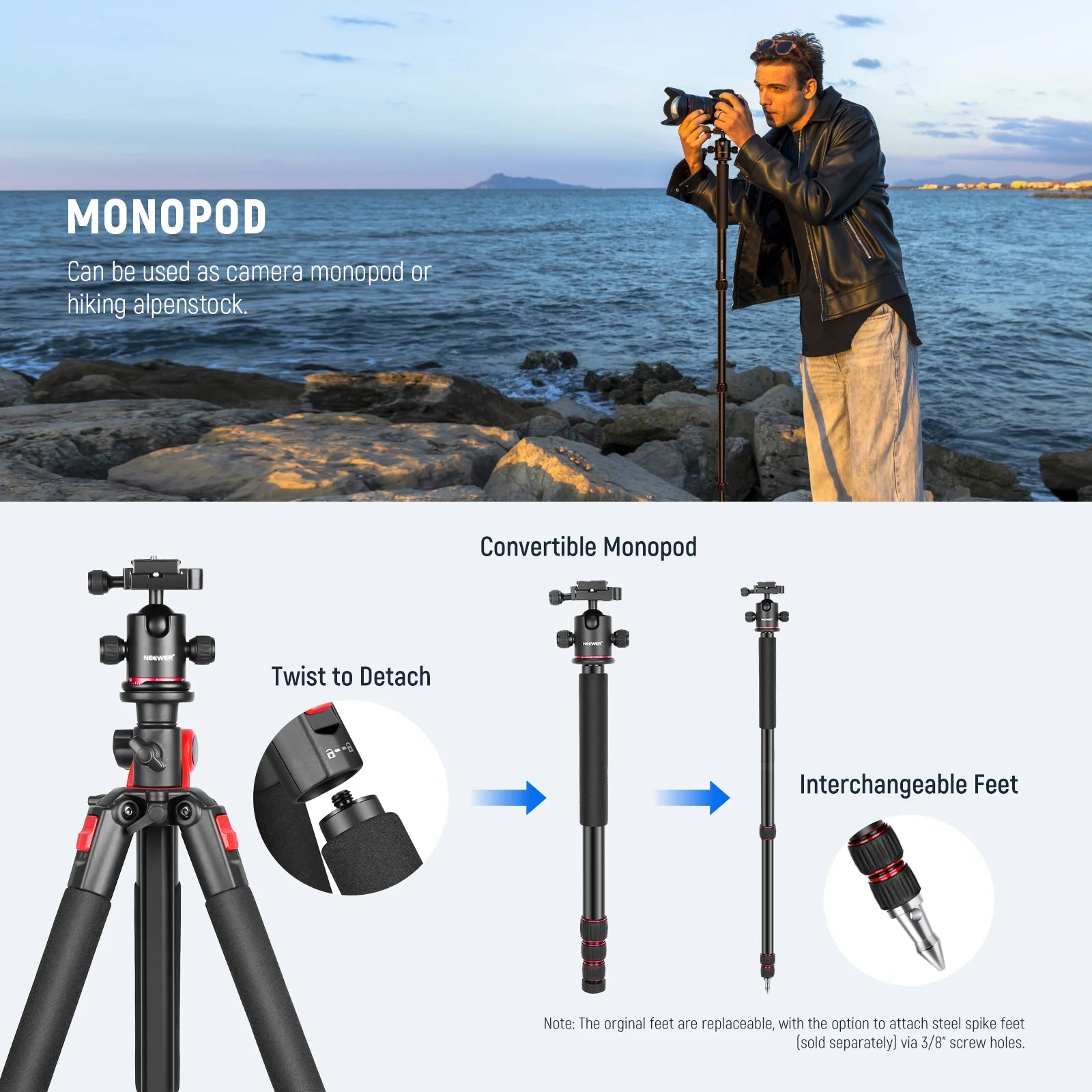 NEEWER 79'' Aluminum Alloy Camera Monopod Tripod N284L+G0