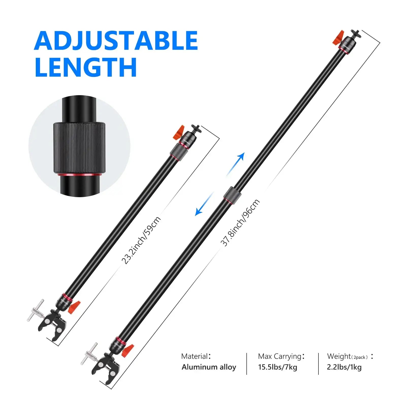 NEEWER 2-Pack Aluminum Alloy Camera Slider Support Arm