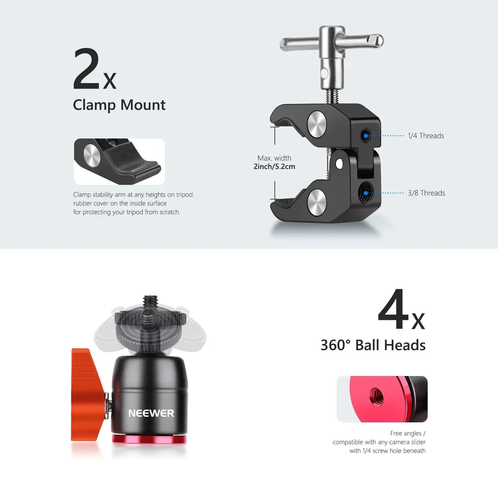 NEEWER 2-Pack Aluminum Alloy Camera Slider Support Arm