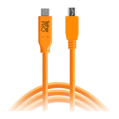 Tetherpro Usb Type-C Male To 5-Pin Micro-Usb 2.0 Type-B Male Cable (15', Orange)