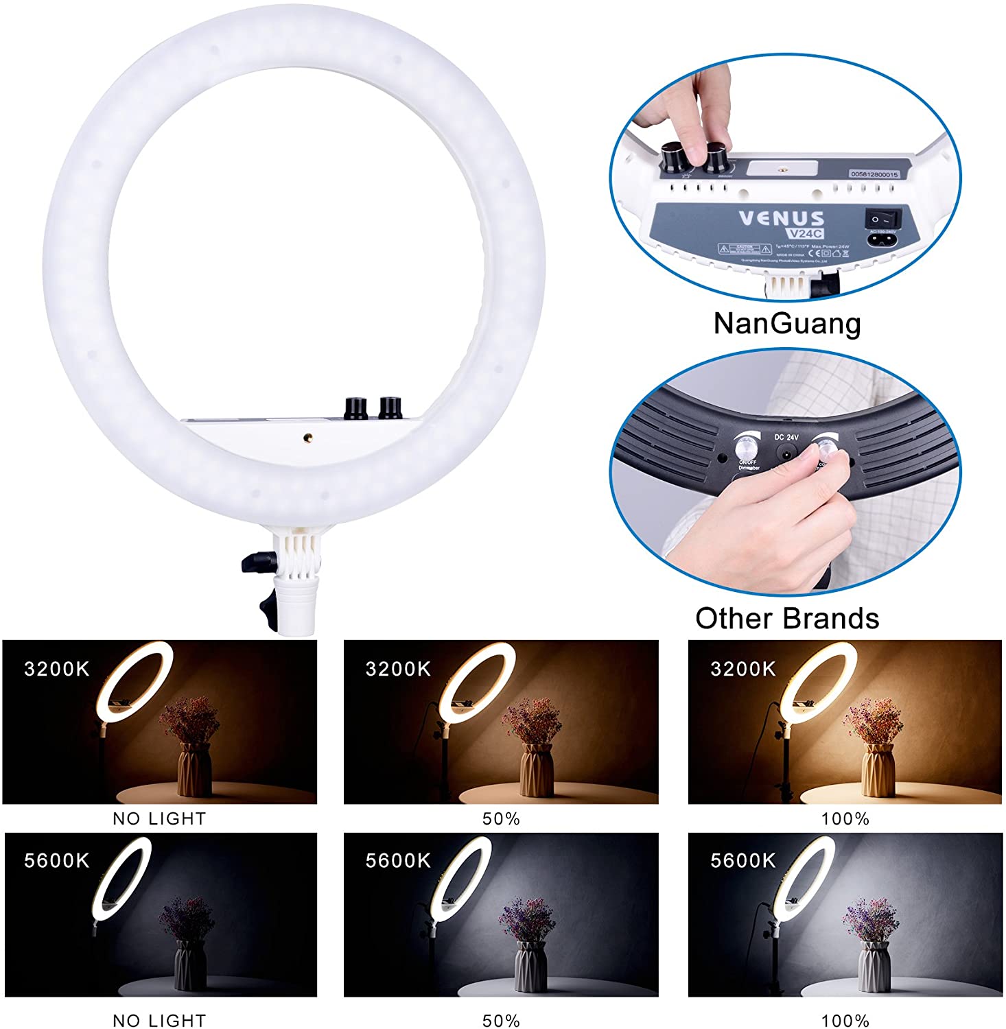 NanGuang Venus V24C 14"" Dimmable Adjustable Bicolor LED Ring Light