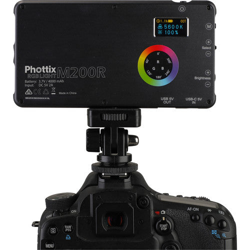 Phottix M200R RGB LED On-Camera Light Panel with USB Power Bank