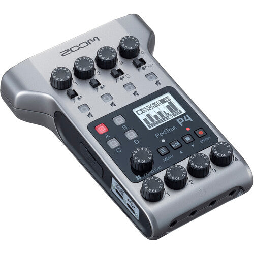 Zoom PodTrak P4 Portable Multitrack Podcast Recorder with 2-Person Podcast Mic Pack and Crane Arm Kit