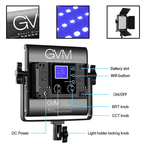 GVM 800D-RGB LED Studio 3-Video Light Kit
