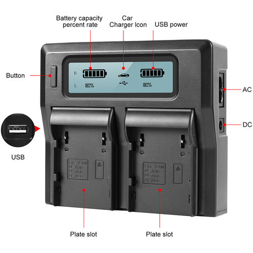 GVM Dual Charger with BP-A60 Battery for Canon C300 Mark II, C200 &amp; C200B (6800mAh)