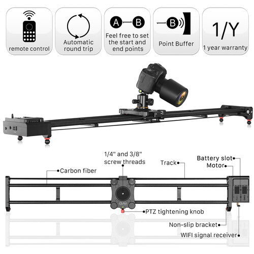 GVM GT-120WD Wireless Carbon Fiber Motorized Camera Slider (47"") with Bluetooth Remote