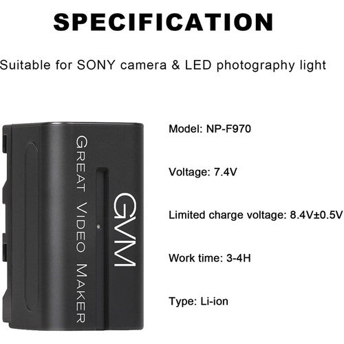 GVM NPF970 6600mAh Battery with Travel Charger