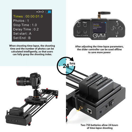 GVM GT-80WD Wireless Carbon Fiber Motorized Camera Slider (31"") with Bluetooth Remote