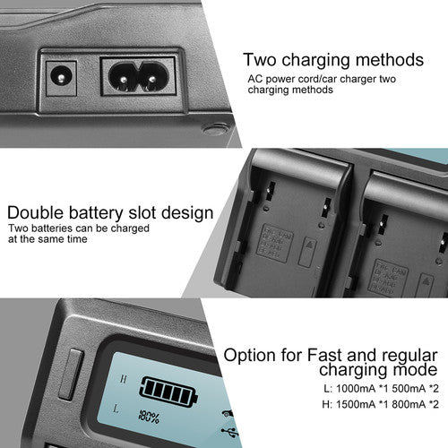 GVM Dual Charger with BP-A60 Battery for Canon C300 Mark II, C200 &amp; C200B (6800mAh)