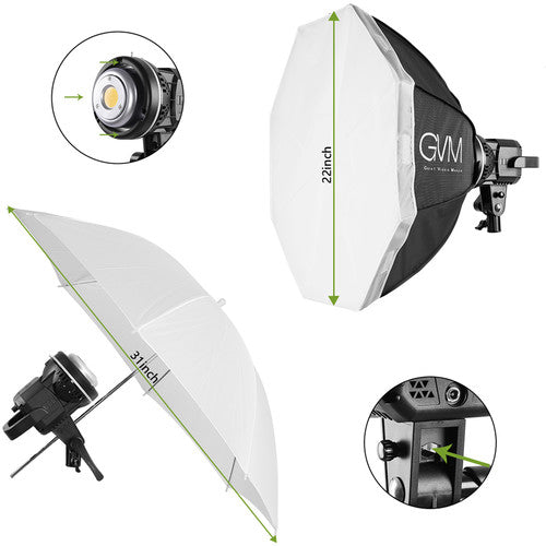 GVM P80S LED 4-Light Kit with Umbrellas, Softboxes and Backdrops