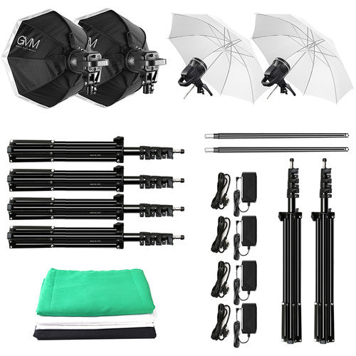 GVM P80S LED 4-Light Kit with Umbrellas, Softboxes and Backdrops