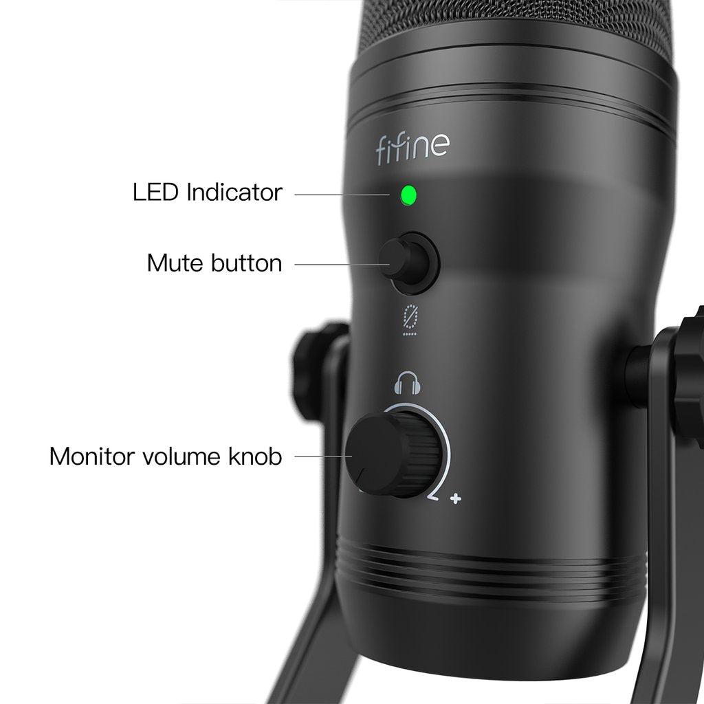 FIFINE K690 USB Mic with Four Polar Patterns, Gain Dials, a Live Monitoring Jack &amp; a Mute Button