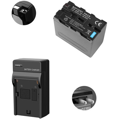 GVM NPF970 6600mAh Battery with Travel Charger