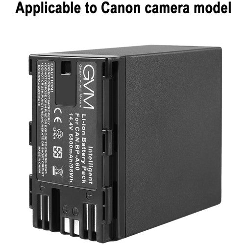GVM Dual Charger with BP-A60 Battery for Canon C300 Mark II, C200 &amp; C200B (6800mAh)