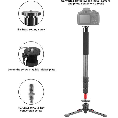 GVM Carbon Fiber 4-Section Monopod with Video Fluid Head
