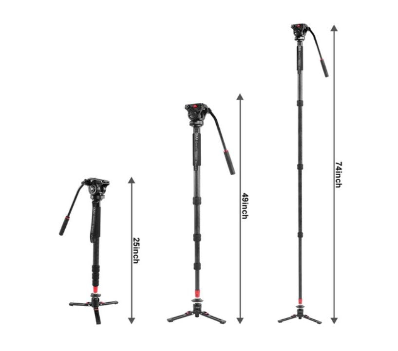 GVM Carbon Fiber 4-Section Monopod with Video Fluid Head