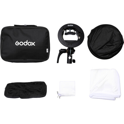 Godox S2 Bowens Mount Bracket with Softbox, Grid &amp; Carrying Bag Kit (23.6 x 23.6")