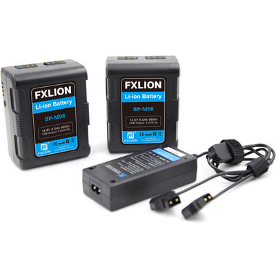 Fxlion BP-M98-KA Dual Square Compact Battery &amp; Charger Kit (98Wh, V-Mount)
