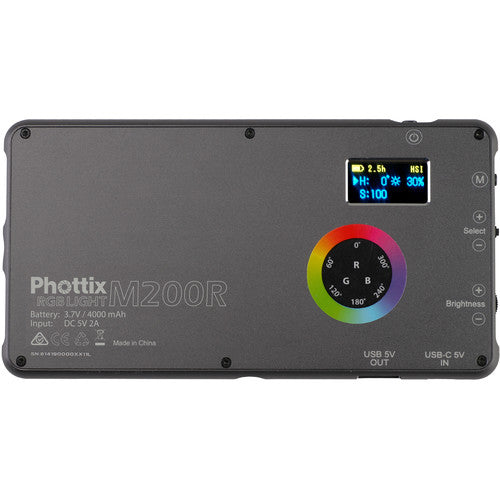 Phottix M200R RGB LED On-Camera Light Panel with USB Power Bank