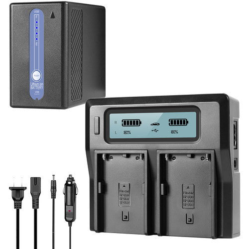 GVM Dual Charger with BP-U65 5600mAh Battery for Sony PMW/PXW Series Cameras