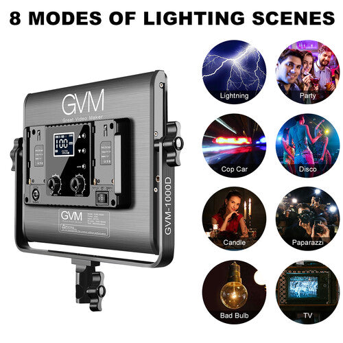 GVM RGB LED Studio Video Bi-Color Soft 1000D 2-Light Panel Kit