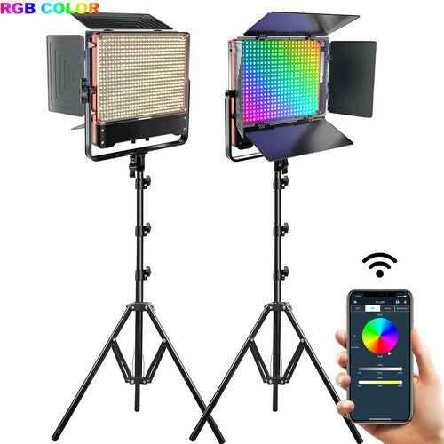 GVM RGB LED Studio Video Light Bi-Color  Soft 2-Light Panel Kit 50SM-2L