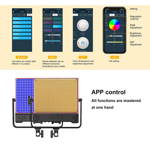 GVM RGB LED Studio Video Light Bi-Color  Soft 2-Light Panel Kit 50SM-2L
