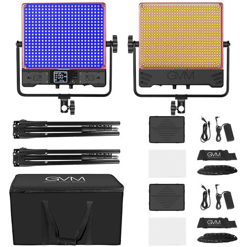 GVM RGB LED Studio Video Light Bi-Color  Soft 2-Light Panel Kit 50SM-2L