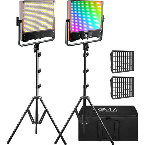 GVM RGB LED Studio Video Light Bi-Color  Soft 2-Light Panel Kit 50SM-2L