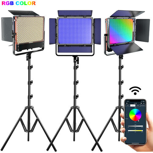 GVM RGB LED Studio Video Light Bi-Color  Soft 3-Light Panel Kit 50SM-3L