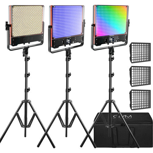 GVM RGB LED Studio Video Light Bi-Color  Soft 3-Light Panel Kit 50SM-3L