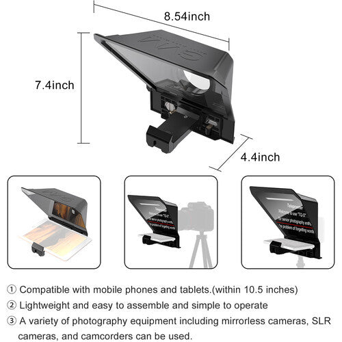 GVM Teleprompter TQ-S for Tablets and Smartphones with Bluetooth Remote &amp; App
