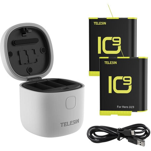 TELESIN GP-BTR-905-GY-B ALL IN BOX FOR GOPRO HERO 10/9 CAMERA CHARGER WITH 2 BATTERIES