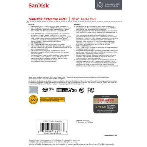 SanDisk 512GB Extreme PRO UHS-I SDXC Memory Card