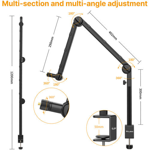 ULANZI VIJIM LS24 Multifunction Desktop Boom Arm for Microphone, Camera, Phone, GoPro, and Light