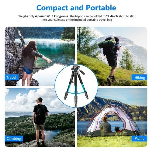 Neewer Portable Aluminum Tripod/Monopod with Pan Head (Blue)