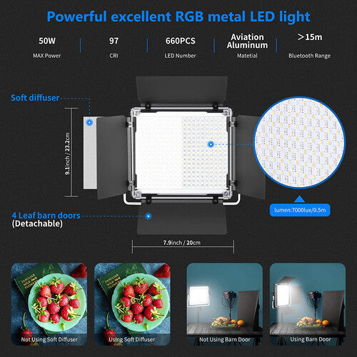 Neewer 660 Pro II RGB LED Video Light with Barn Door