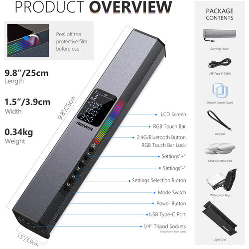 Neewer RGB1 Magnetic Handheld LED Light Stick (Silver, 9.8")