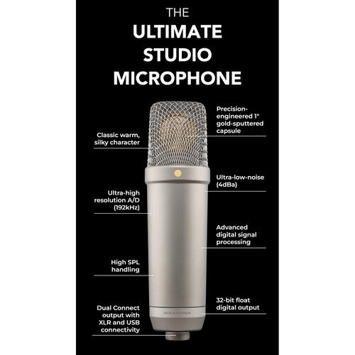 RODE NT1 5th Generation Large-Diaphragm Cardioid Condenser XLR/USB Microphone (Silver)