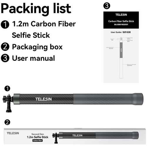 TELESIN 3.9' Carbon Fiber Selfie Stick for Action Cameras