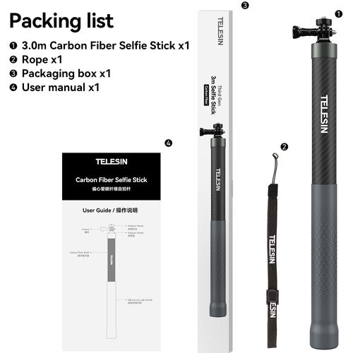 TELESIN GP-MNP-300-3 CARBON FIBER SELFIE STICK 3M