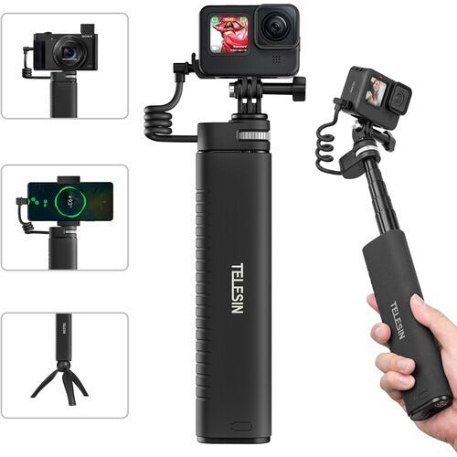 TELESIN TE-CSS-001 10000MAH POWER BANK SELFIE STICK CHARGING HANDLE GRIP FOR GOPRO / SPORTS CAMERA / SMART PHONE